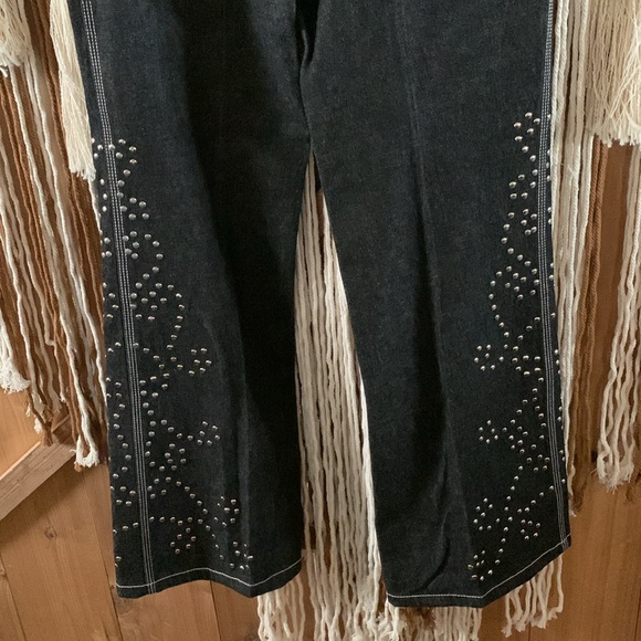 Moda International Dark Wash Denim Silver Studded Flare Jeans Size 10 - Picture 11 of 11